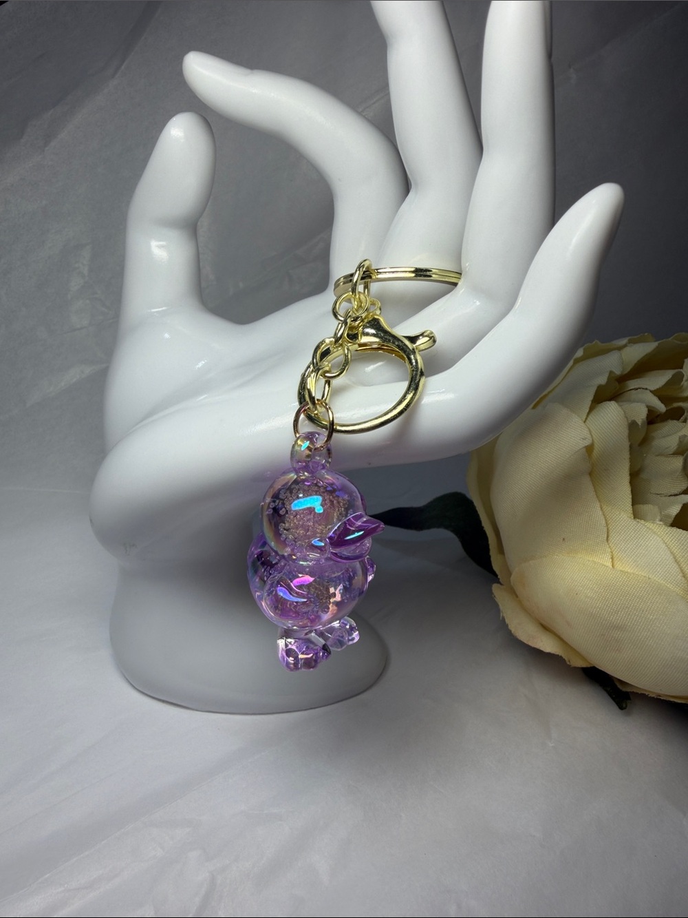 Gold Keychain with Iridescent Purple Duck Charm
